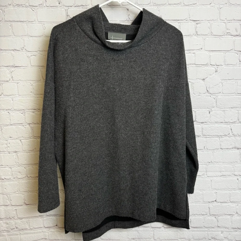 by Anthropologie pullover charcoal grey neutral mock neck sweater size Small